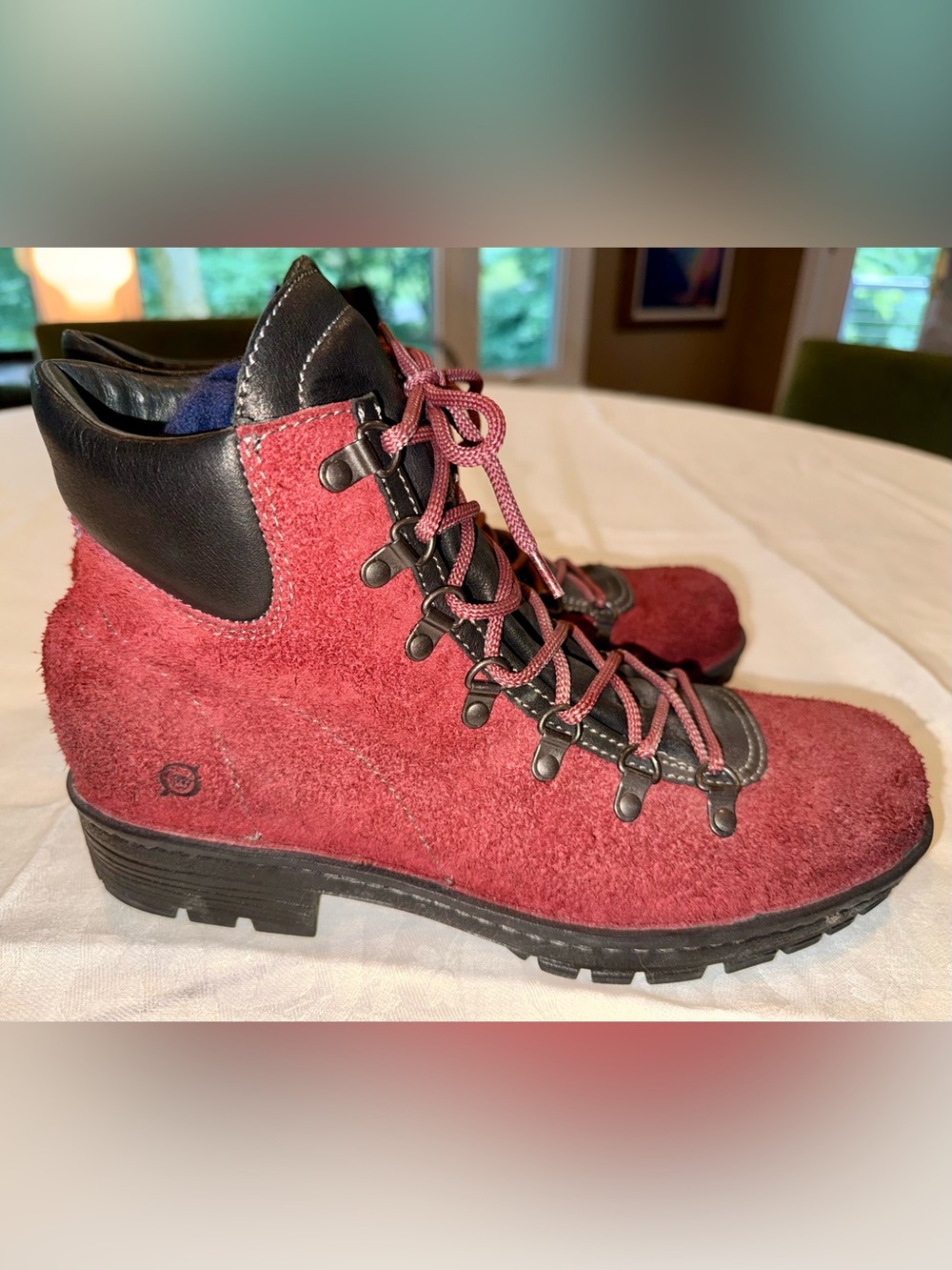Born Burgundy Suede Hiking Boots with Black Trim
